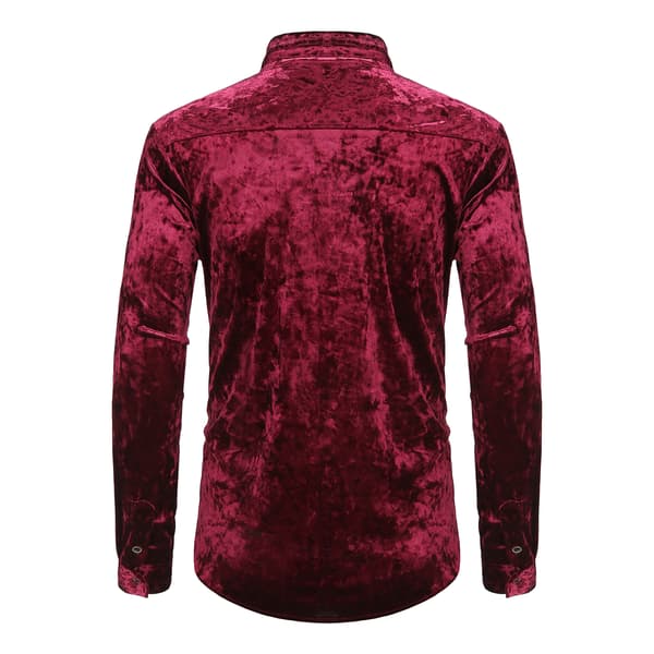 Langærmet fløjlsskjorte til mænd med knapper, krave og bluse, rød Red M