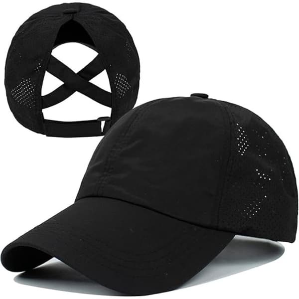 Dame Solhat - Hestehale Baseballkasket - Sommer Hurtigtørrende Hat - Åndbart Mesh - Krydshat - Udendørs Sport black