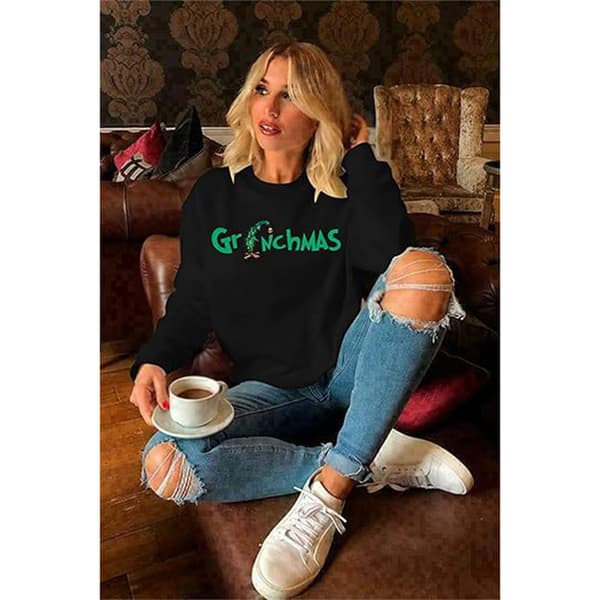 Glædelig Jul Sweater Kvinder Jul Langærmet Sweater Bluse Top Sort Black M