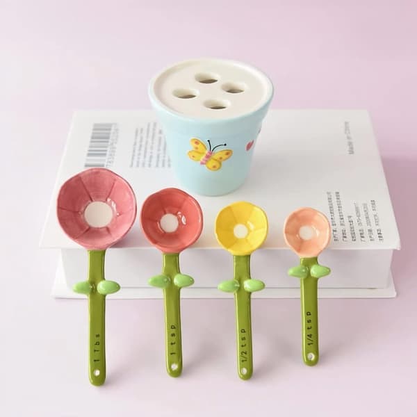 Ceramic Measuring Spoon Set with Storage Container