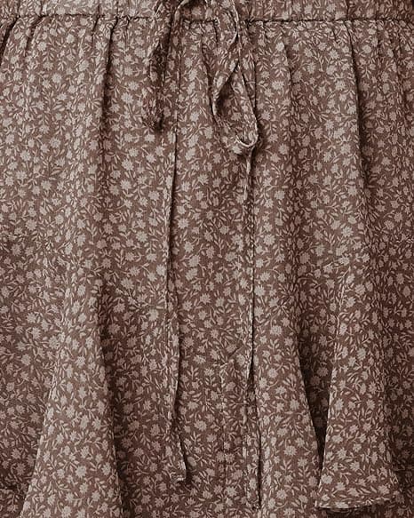 Flagrende shorts til kvinder afslappede boho blomstrede nederdele flæse mini nederdele sommerfugle shorts brun brown L