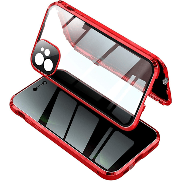 Anti-peeping iPhone 12 Pro Max deksel med sterk magnetisk adsorpsjon, kameralinsebeskytter, metallramme, 360 fullkroppsbeskyttelse, tosidig Gl Rød Red iPhone12Promax