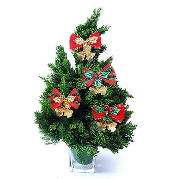 4-pack Jul Mini Klocka Båge Ornament Garland Hängande Presentförpackning Dekoration Krans Julstrumpa Fyllning Jul
