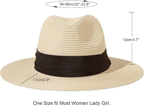 Dame bredskygget strå Panama sammenfoldelig hat med bælte spænde Fedora strand solhat til kvinder Beige