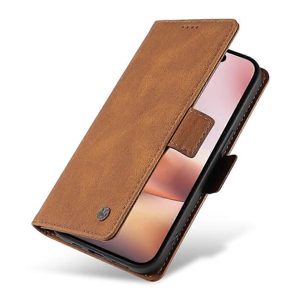 Kompatibel med iPhone 16 Plus Plånboksfodral Läder Telefonfodral - WELLNGS Brown