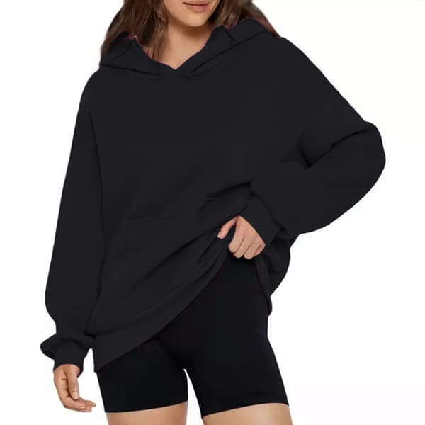 Uformelle løse hettegensere for kvinner ensfarget langermet oversized genser black L