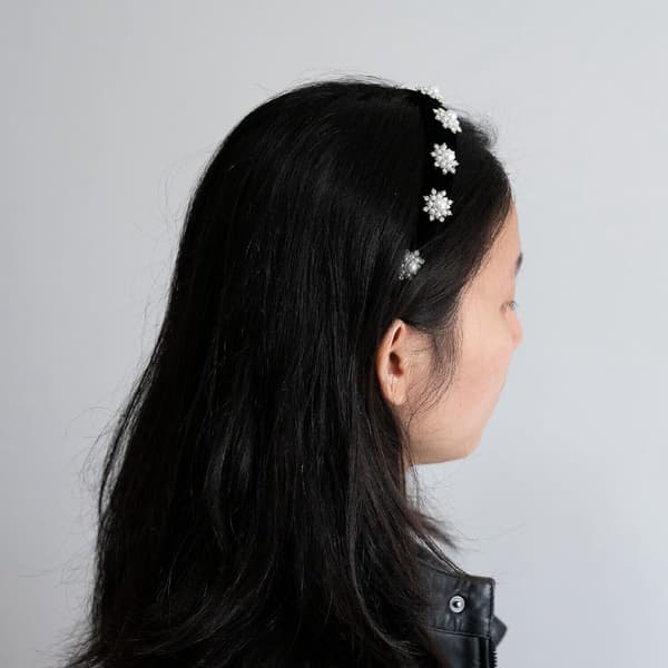 Pandebånd Mode Tiara til kvinder og piger med funklende glitterfarvede perler Perlehårbåndskrone til ansigtsvask og makeup A