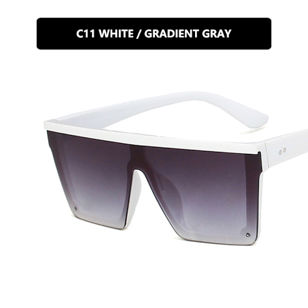 Trendy retro ett-delt solbrille med stor ramme, solid hvit, dobbel grå Figure Solid White Double Gray