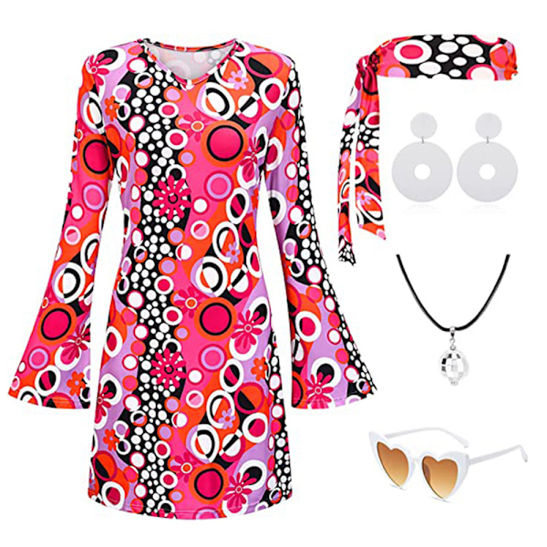 Naisten hippiasu Halloween-juhliin, disco-asu, tummanpunainen dark pink 2XL