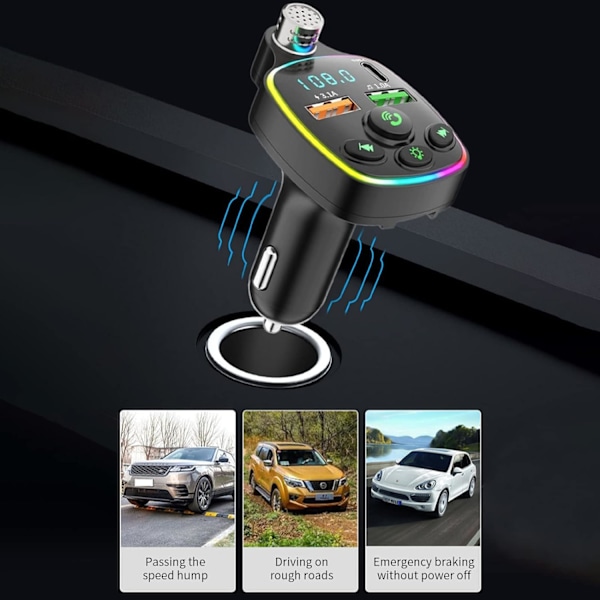 Langaton Bluetooth 5.3 FM-lähetin autoon, pikalaturi 3.1A, Bluetooth-radioadapteri, PD+QC3.0, melua vaimentava mikrofoni ja musiikkisoitin