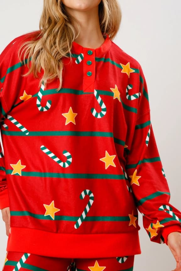 Julpyjamas för kvinnor, randig lounge-set med polkagrisar, julpyjamas-set röd red L