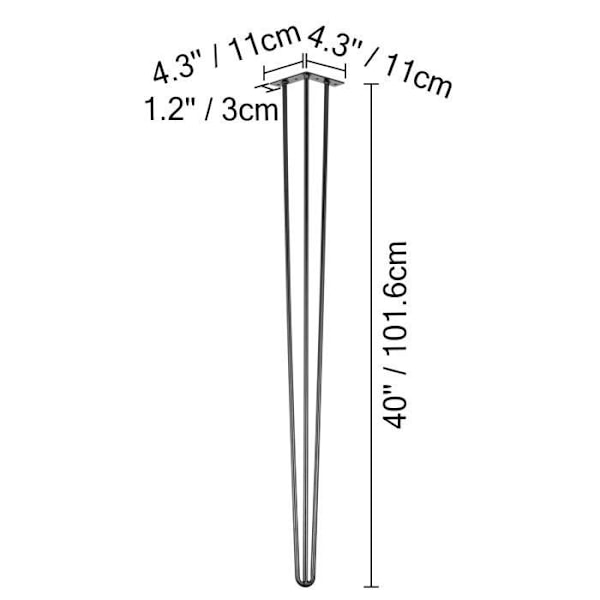 Bordben - 4 stk. - 40\" / 101,6 cm - VEVOR - Hårnålsformede møbelben Svart