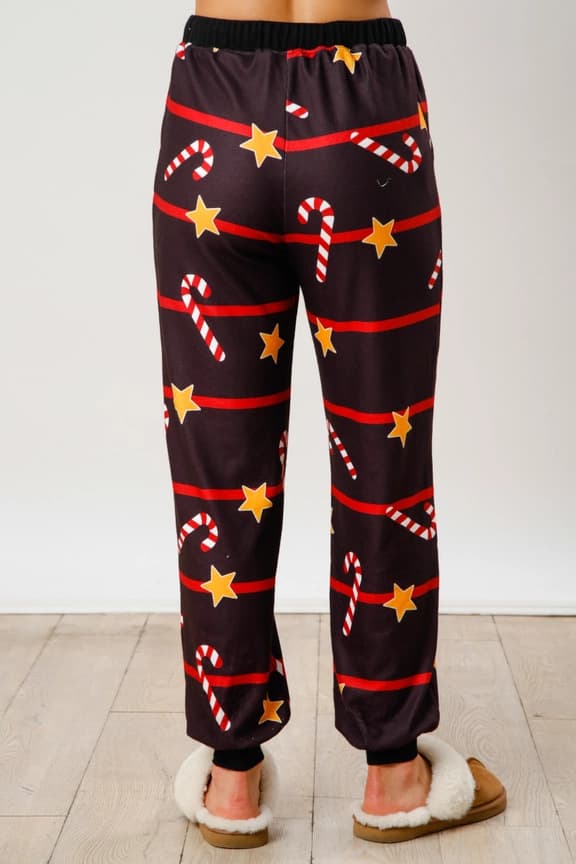 Dame Candy Cane Julepyjamas Stribet Loungesæt Jule-PJs Sæt sort black L