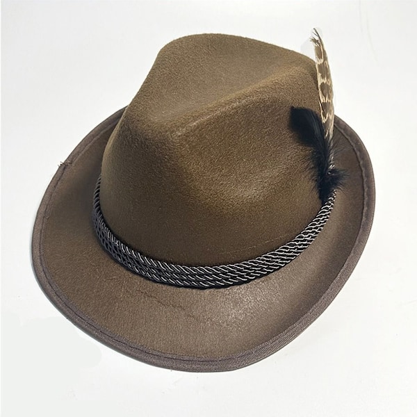 Dekorative Fjerhatte, Western Bjerghatte, Oktoberfest Hat, Bayersk Kostumekjole, Cosplay Hatte Mørkebrun Y Dark brown No,