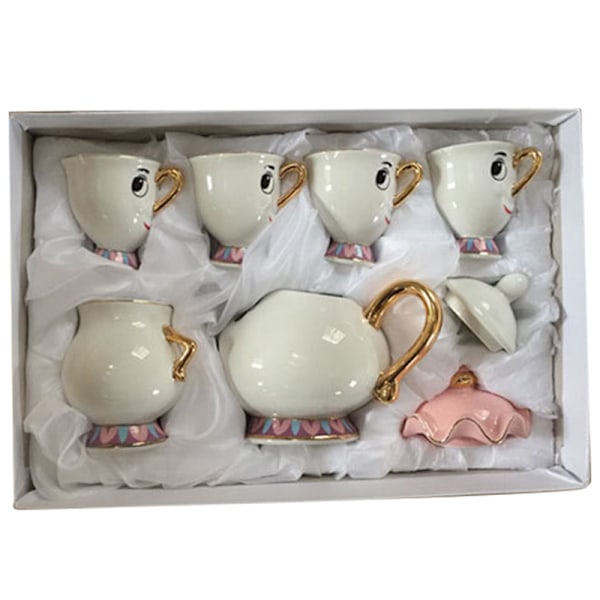 Tecknad Ny Skönheten och Odjuret Tekanna Mugg Tekanna Mugg Ett Set Härlig & Kopp Set Tekanna Mugg Födelsedagspresent 6pcs