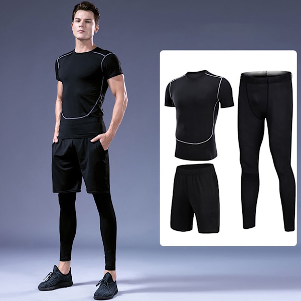 3-delat Set Herr Fitnesskläder Topp Shorts Byxor Träningsdräkt Löpning Träning Snabbtorkande Kläder Ny Stil 3-delat Set 2XL