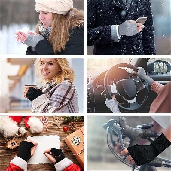 Grå 2 par fingerlösa handskar Cashmere handledsvärmare termiska handskar B