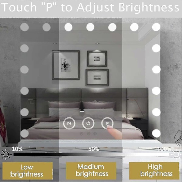 3 Farvelys & 14 Dæmpbare LED-pærer, USB-opladningsport til 70 X 55 Cm Hollywood Makeupspejl