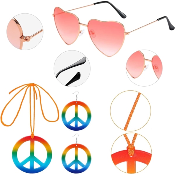 60'er kostume dame, hippie damekjole sæt, 70'er disco halloween outfits, hippie tøj damekostume, 60'er klædetilbehør M