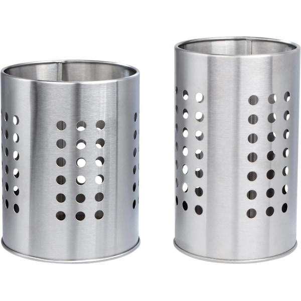 Bestickställ i rostfritt stål, 2 st runda bestickhållare, köksredskapsförvaring på bänkskivan (silver) Y