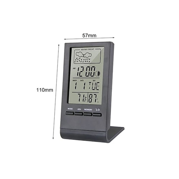 Digital LCD Inomhus Termometer Hygrometer Väckarklocka Kalender Väderstation Bordsklocka Temperatur Luftfuktighetsmätare Barometer