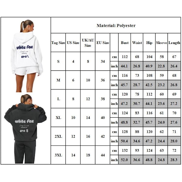 Vit ræv damemode vinter træningsdragt sport hoodie lange bukser casual outfit 2 stk./sæt sportstøj Pink Pink 3XL