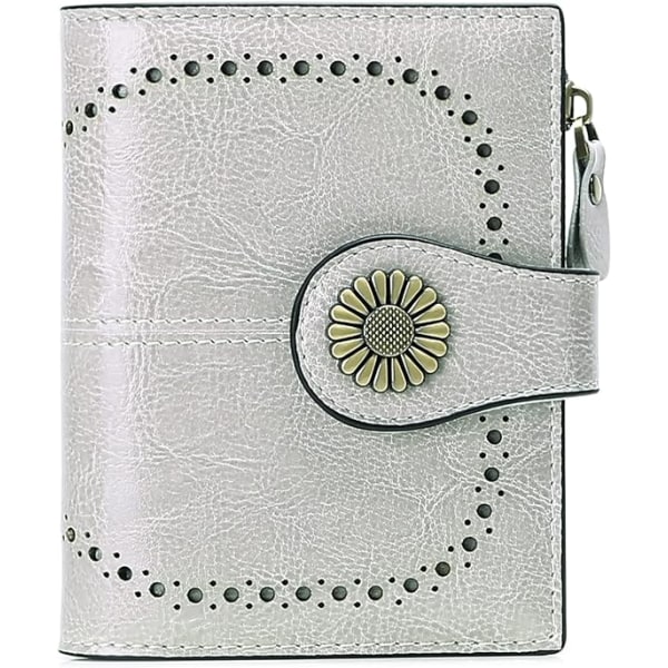 Snygg retro damplånbok med krysantemumspänne Läderplånbok Damplånbok med dragkedja och multi Anti RFID-blockerande korta plånböcker grå grey