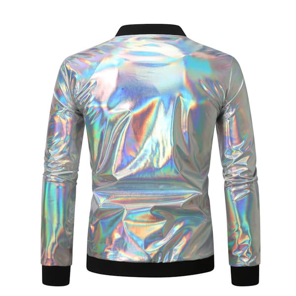 Metallisk Jacka Herr 70-tals Disco Party Varsity Jacka silver silver S