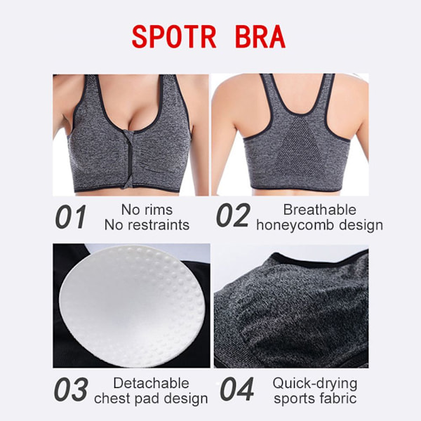 Sport BH med lynlås Plus Size Løbe Yoga Fitness LILA M lilla Y purple M