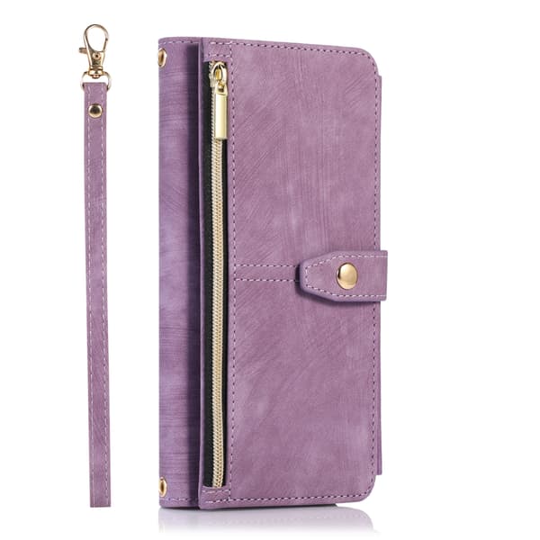 Etui til Samsung Galaxy, lynlås flip læder grøn purple A71 4G