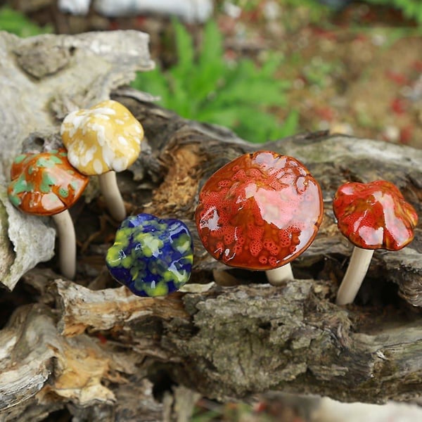 Trädgårdsdekor - 4 st Random Color Keramisk svamp för trädgård, trädgård, Fairy Garden