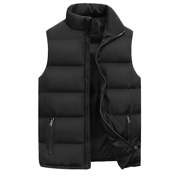 Varm ermeløs vest for menn, vinterjakke med glidelås, vanntett kåpe, avslappet, med ståkrage, høstvest Svart Black XL