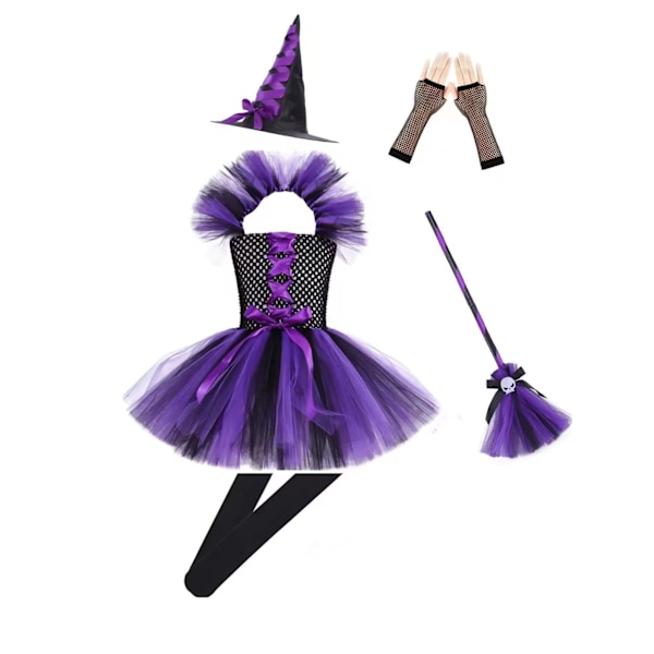 Pige-Hekse Tutu-Kjole Lilla Rosa S-XXL til Halloweenfest og Optræden colorful S/90cm