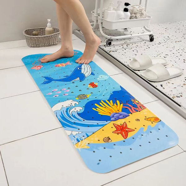 Vauvan kylpymatto, liukumaton lasten kylpymatto taaperoille kylpyyn ja suihkuun, 100*40cm sarjakuvakuvioinen kylpyammematto tyhjennysrei'illä ja imukupeilla, konepestävä Style 3