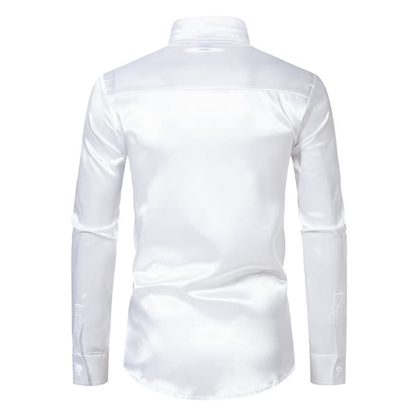 Herr glänsande smal passform satin långärmad skjorta vit white M