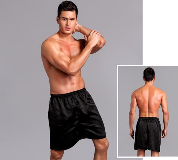 Satinpyjamasboxershorts för män med elastisk midja, svart Black 4XL