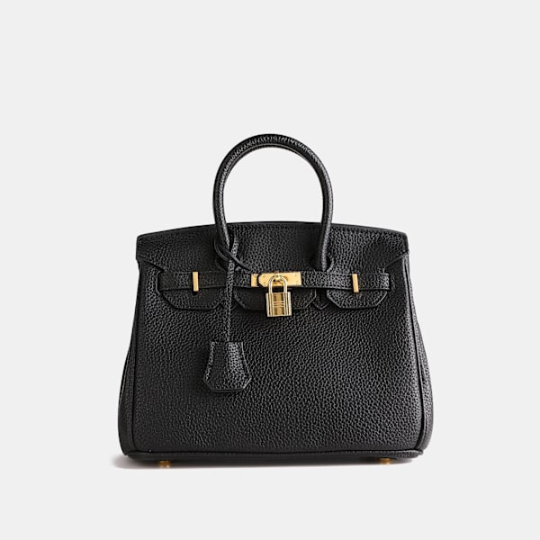 Stilig lychee-mønstret klassisk platina veske dameveske luksuriøs stor kapasitet skulder crossbody håndveske 30cm Black