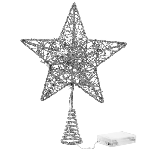 1 st Christmas Tree Topper Ornament Femuddig Belysning Stjärna Hängdekor Silver 31X23X5cm