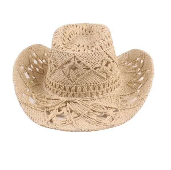 Stråcowboyhatt, hul solhatt med bred brem, hvit White
