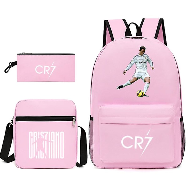 Fotbollsstjärnan C Ronaldo Cr7 ryggsäck med tryck runt om för studenter, tre delar. Rosa 2 Rosa 2LYB Pink 2 backpack