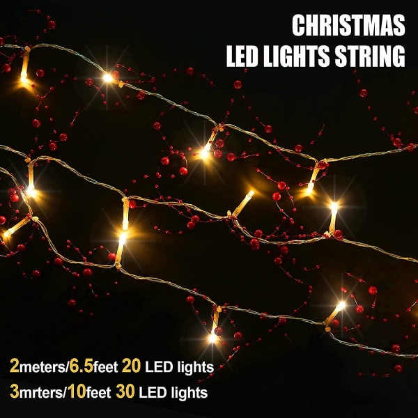 2,5 m julbär pärlgarland String Light Christmas Mantle Dekor Akryl Pearl Warm Led Lights Festligt upplyst batteridriven inomhusgirland