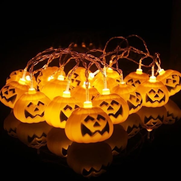 Halloween-kurpitsaketjut noidanhatulla, LED 16.4FT 8 tilaa ajastimella 3D vedenkestävä oranssi Jack-O-Lantern 6cm Big Mouth Pumpkin 3m 20 lights USB model