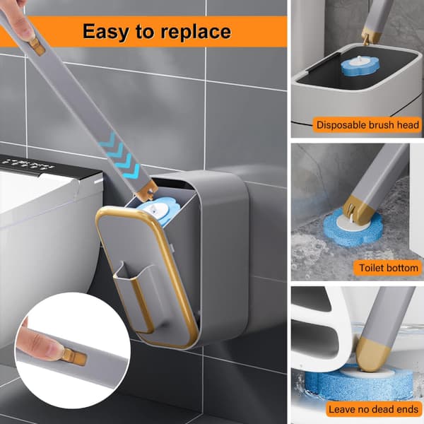 WC-harja 24 vaihtopäällä, kertakäyttöinen seinäkiinnitteinen WC-harja aromaterapialla Grey