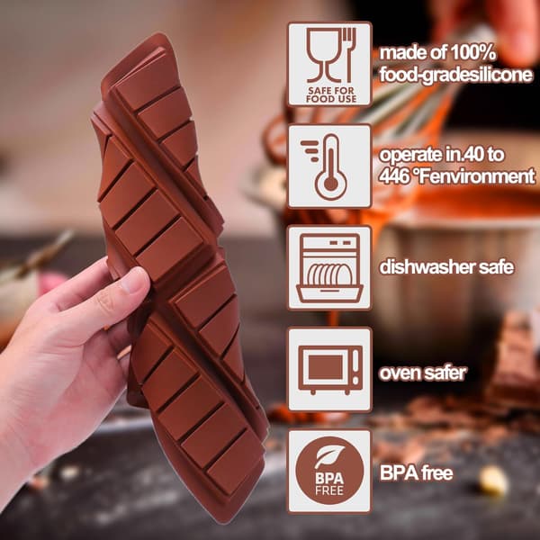 Chokoladeform Dyb, Tyk Silikone Chokoladeform til Fyldt Chokolade, Rektangulær Knafeh Pistacie Chokoladekage Bræk Aparte C rectangular deep chololate
