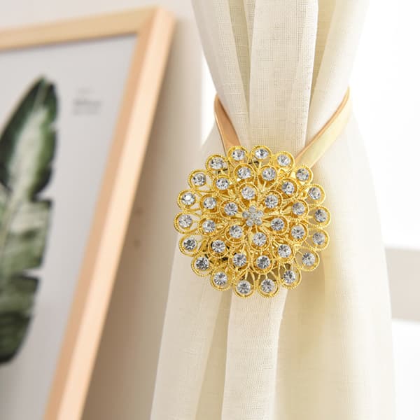 Magnetiske gardinbindere, glitter blomsterform, sølv, 2-pak