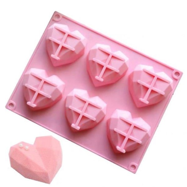 6 Grids Form Set Mould Love Heart Form Fondant Candy Dekorationsverktyg Silikon, rosa