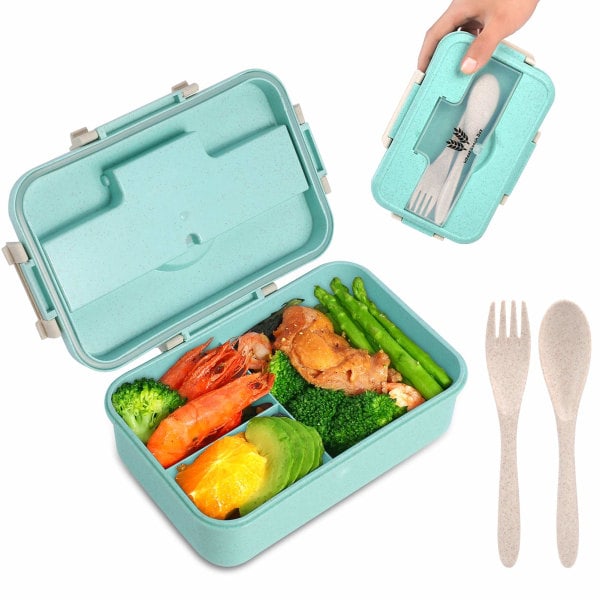 IC Bento Box Til Børn & Voksne - Lunchbox Med 3 Rum, Hvedefiber