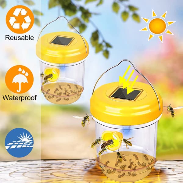 Getingfälla, 2-pack getingfällor för utomhusbruk, bålgetingsfälla, snickarbi-fällor för utomhusbruk, återanvändbar hängande bålgetingsfälla Yellow