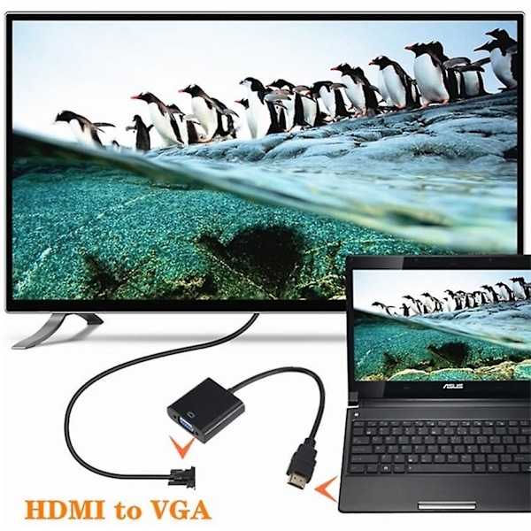 1080p HDMI - VGA -sovitin, uros-naarasmuunnin PS4:lle video- ja audiokaapelijohdolla, HDMI-yhteensopiva VGA PC:lle ja TV:lle White