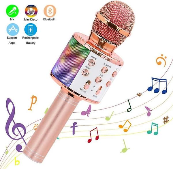 Trådløs Bluetooth-mikrofon med LED-lys, julegave til barn rosegold